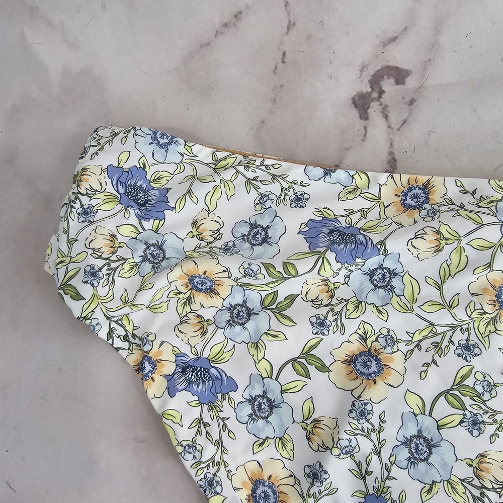 J Crew Swim Bottom Blue High Rise Cut Bikini Knot Tie Waist Floral Vines BF204 - Picture 6 of 11